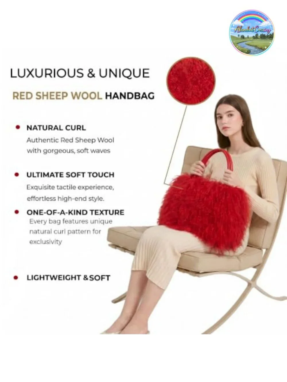 Genuine Leather Handles Real Lamb Fur Hobo Tote Handbag